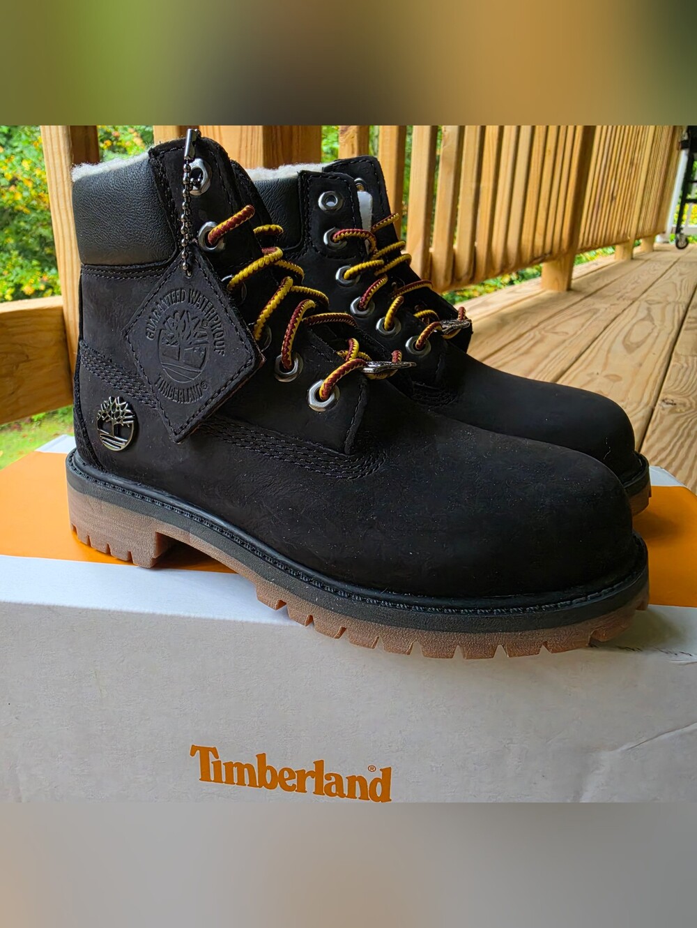 Timberland Premium 6 in Kid's Black Nubuck Waterproof Lace-Up Boots
